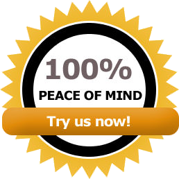 orange badge of 100% peace of mind